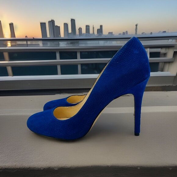 Jessica Simpson Heels Womens Size 7.5 M Blue Rony Leather Heel Stiletto Slip On - Picture 2 of 12